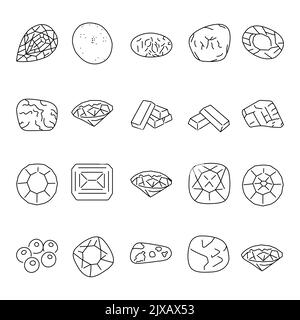 Precious gemstone color line icons set. Pictograms for web page Stock Vector