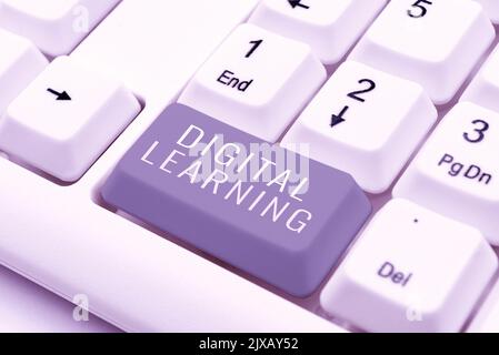 Sign displaying Digital Learningaccompanied by technology or by instructional practice. Word for accompanied by technology or by instructional Stock Photo