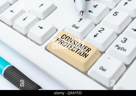 Sign displaying Consumer ProtectionFair Trade Laws to ensure Consumers Rights Protection. Business overview Fair Trade Laws to ensure Consumers Rights Stock Photo