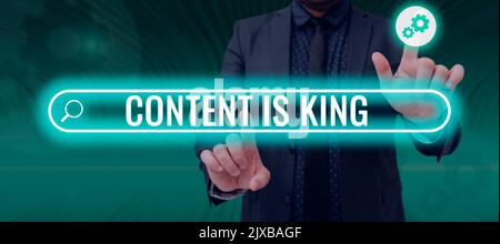Text caption presenting Content Is KingContent is the heart of today's marketing strategies. Business approach Content is the heart of todays Stock Photo