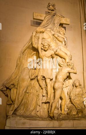 Descent from the Cross or Deposition of Christ, Church Saint-Gervais, a Gothic church on ancient worship site, begun in 1494 & home to renowned French Stock Photo