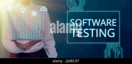 Sign displaying Software Testinginvestigation provide information about the quality of it. Conceptual photo investigation provide information about Stock Photo