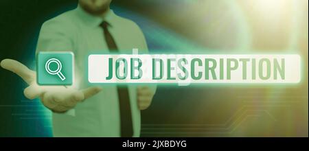 Text caption presenting Job DescriptionA document that describes the responsibilities of a position. Word Written on A document that describes the Stock Photo