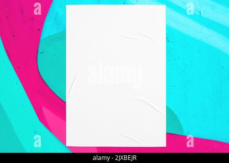 colorful urban wall with wrinkled glued poster template Stock Photo