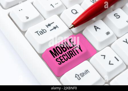 Sign displaying Mobile SecurityProtection of mobile phone from threats and vulnerabilities. Conceptual photo Protection of mobile phone from threats Stock Photo