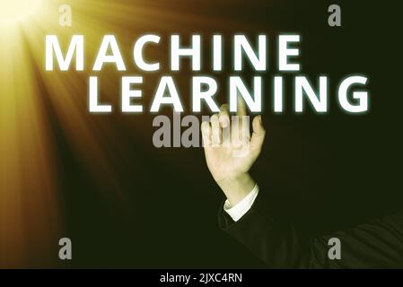 Text sign showing Machine Learninggive computers the ability to be taught with data. Business showcase give computers the ability to be taught with Stock Photo