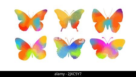 set of colorful watercolor butterflies. Vector illustration Stock Vector