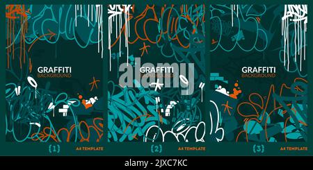 Dark Abstract Urban Graffiti Style A4 Poster Vector Illustration Background Template Stock Vector