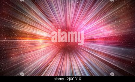 Hyperspace speed effect in night starry sky. Bright red galaxy, horizontal background. 3d illustration Stock Photo