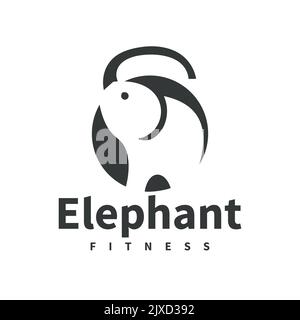 Elephant kettle bell logo illustration elephant trunk fitness vector combination, symbol, template, icon,