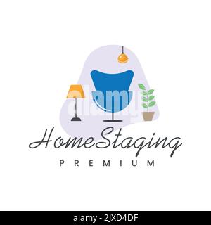 Simple interior design logo, modern staging house minimalist furniture decoration Stock Vector