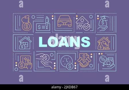 Loans word concepts dark purple banner Stock Vector