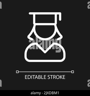 Female student pixel perfect white linear ui icon for dark theme Stock Vector