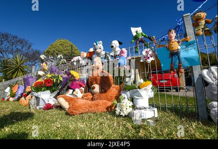 Tributes to 8 year old Brodie are seen at the house in Tootgarook