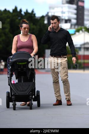 Boxer Jeff Horn is seen with his wife Joanna and child Isabelle during a  media opp at the Caxton Hotel in Brisbane, Wednesday, May 23, 2018. Jeff  Horn will face American Boxer