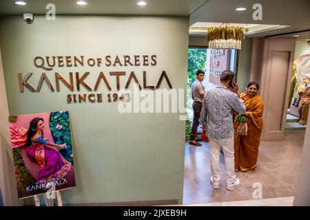 New Delhi, India. 06th Sep, 2022. Kankatala saree store during a sneak preview of Utsav Weaves Collection (curated this Utsav Weaves collection for the upcoming festival season) in New Delhi. Kankatala Textiles Pvt. Ltd. (Kankatala Sarees) retail outlet sells handpicked handloom from 50 major weaving clusters of India like Kanchipuram, Banarasi, Patan Patola, Uppada, Handspun cotton, Kalamkari, etc. The brand is rooted in India for more than 7 decades. Credit: SOPA Images Limited/Alamy Live News Stock Photo