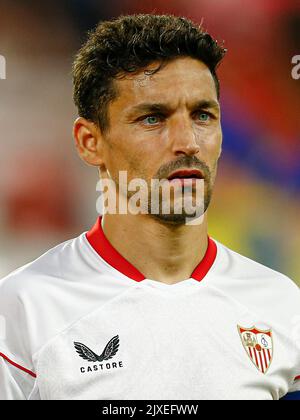 Jesus Navas of Sevilla FC  during the UEFA Champions League Group G match between Sevilla FC and Manchester City played at Sanchez Pizjuan Stadum on Sep 6, 2022 in Sevilla, Spain. (Photo by Antonio Pozo / PRESSIN) Stock Photo