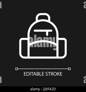 School backpack pixel perfect white linear ui icon for dark theme Stock Vector