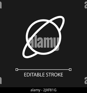 Planet with ring pixel perfect white linear ui icon for dark theme Stock Vector