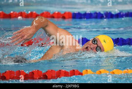 Jack McLoughlin of Australia swims during the Mens 1500m Freestyle Final on day six of swimming competition at the XXI Commonwealth Games at Gold Coast Aquatic Centre on the Gold Coast, Australia, Tuesday, April 10, 2018. (AAP Image/Dave Hunt)