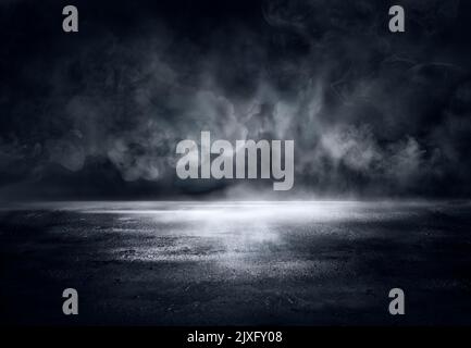 Fog On Cement With Defocused Smoke In Halloween Dark Background Stock Photo