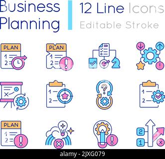 Business planning RGB color icons set Stock Vector