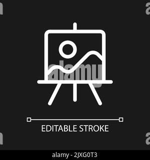 Easel stand for art class pixel perfect white linear ui icon for dark theme Stock Vector