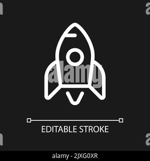 Rocket pixel perfect white linear ui icon for dark theme Stock Vector