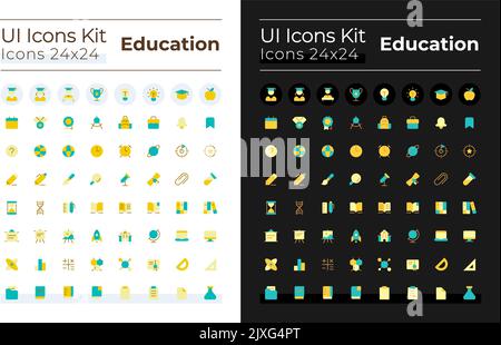 Distance education flat color ui icons set for dark, light mode Stock Vector