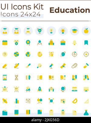 Distance learning platform flat color ui icons set Stock Vector