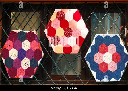 Embroidery ornate for window . Crochet handmade pattern Stock Photo