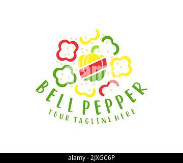 Bell pepper, red, yellow, green and seed, logo design. Vegetables, food, cooking and kitchen, vector design and illustration Stock Vector