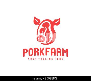 Pork steak and pig, logo design. Food, meat, meal, butcher shop and steakhouse, vector design and illustration Stock Vector
