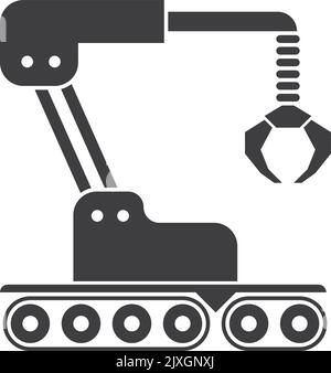 Mechanic arm on conveyor belt. Industrial machinery icon Stock Vector