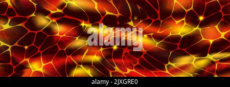 Top view of texture of volcanic lava river, solar prominences or glowing magma surface. Abstract vector background. Molten metal effect. Liquid steel. Stock Vector