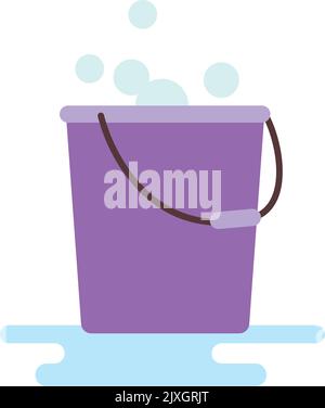 House cleaning icon. Plastic bucket with soap bubbles Stock Vector