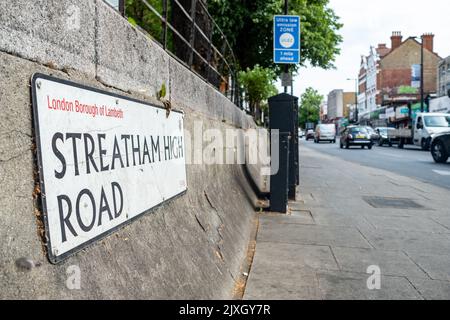 London- August 2022: Streatham High Road street sign in south west London Stock Photo