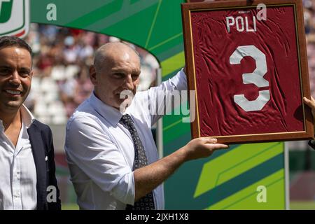 Oreste Granillo stadium, Reggio Calabria, Italy, September 03, 2022, Maurizio Poli award ceremony and Marcello Cardona president of reggina   during Stock Photo