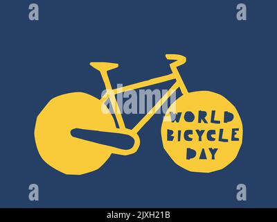 Postcard for World Bicycle Day. Silhouette of a bike with text inside. Vector trendy illustration. Stock Vector