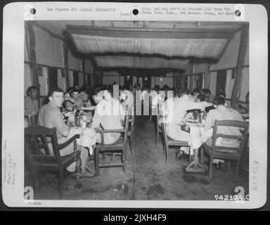 Officers Of The 436Th Bomb Squadron, 7Th Bomb Group, Have Chow In Their Mess Hall At Bishnupur, India. August 1943. Stock Photo