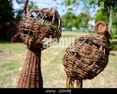 American willow braided products. Beautiful wicker products straight from the capital of Polish wicker industry, Nowy Tomysl, Poland, Europe. Stock Photo