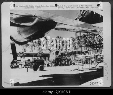 Maintenance Work Being Performed On Consolidated B-24S On Coral Runway At Wake Island, Dutch New Guinea. Stock Photo