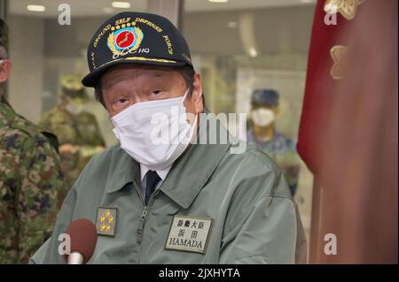Tokyo, Japan. 07th Sep, 2022. Japan's Defense Minister Yasukazu Hamada answers reporter's question at headquarters of Ground Component Command, Camp Asaka in Tokyo, Japan on Wednesday, September 7, 2022. Photo by Keizo Mori/UPI Credit: UPI/Alamy Live News Stock Photo