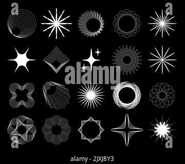 BrutalismSurreal geometric shapes for minimal style design. Rave psychedelic retro futuristic and cyberpunk elements set. Stock Vector