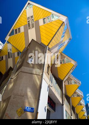 Facing the Centrum Markt in Rotterdam, the Netherlands, these distinctive Cube Houses have rapidly become both local favourites and tourist magnets. Stock Photo