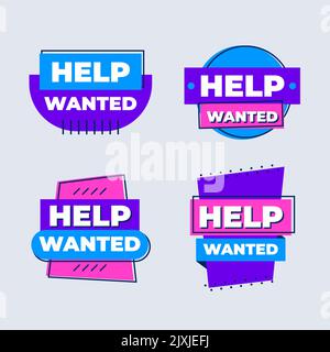 Flat design help wanted label set Vector illustration. Stock Vector