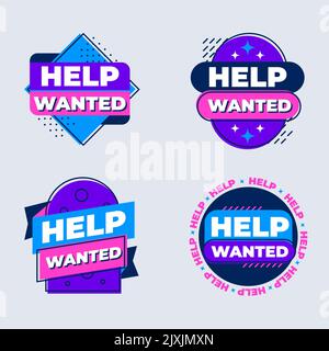 Flat design help wanted label set Vector illustration. Stock Vector
