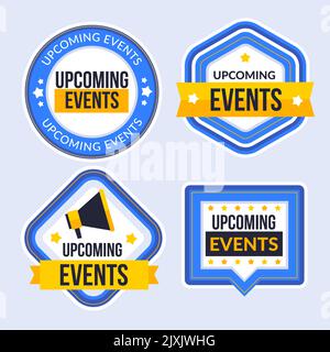 Flat design upcoming events badges Vector illustration. Stock Vector