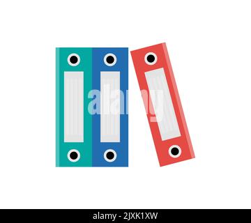Office folders, Ring binders, colorful blank leaf binder set logo design. Colored collection for happy office work and tidy filing vector design. Stock Vector