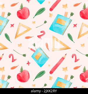 Watercolor back to school pattern design Vector illustration. Stock Vector
